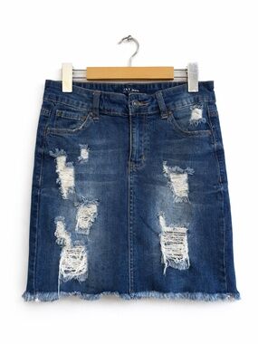 Vintage Y2K WAX Jeans Dark Wash Distressed Denim Mini Skirt – Size Medium EUC